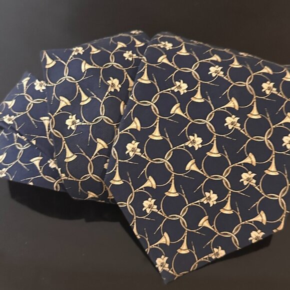 YSL Tie Yves Saint Laurent Silk Necktie Blue Daffodil Designer Couture Floral - Picture 4 of 5